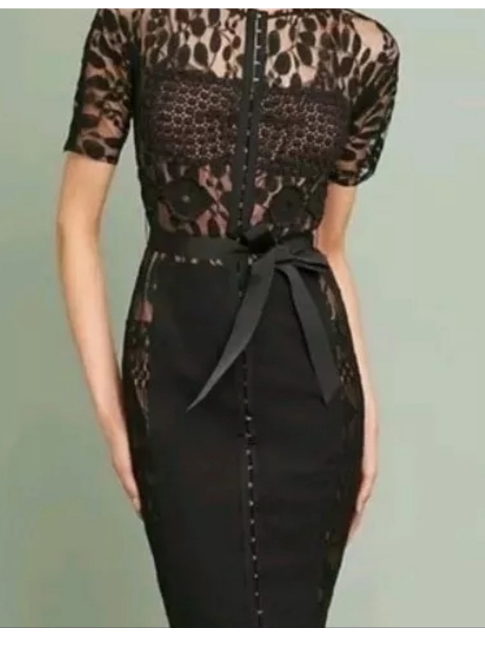 Anthropologie  In Earnest by Bryan Larson Black Lace Midi Dress with Belt